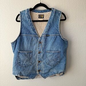Vintage 70s Wrangler No Fault Sherpa Lined Denim Vest Sz L | 74275NV | USA